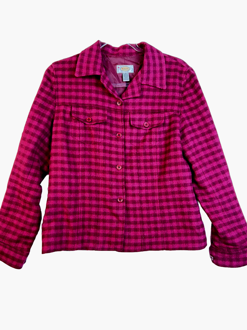 Talbots Wool Jacket Women's 6 Check Burgundy Lined Business Career Tailored
